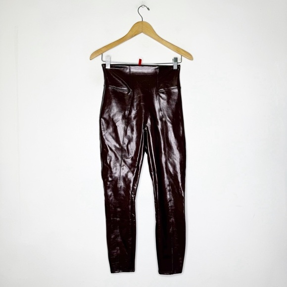 Spanx Red Faux Leather Leggings Patent Shinny Size Small Petite 4p/6p - Picture 2 of 7